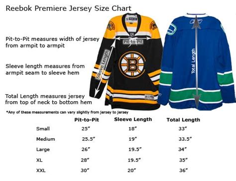 reebok premier jersey size chart